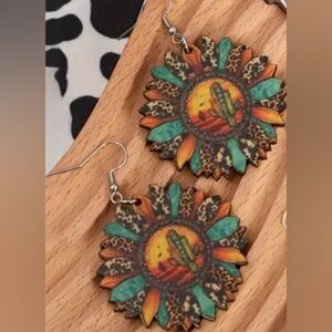 Cactus sunflower dangle earrings
